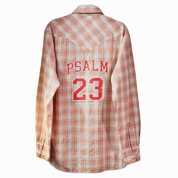 Psalm 23 The Lord Is My Shepard Plaid Western Pearl Snap Button Shirt, L/XL - Picture 1 of 5